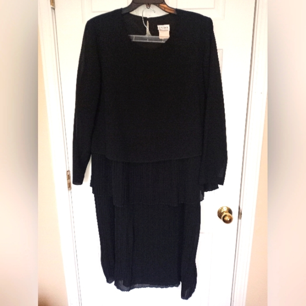 2 Piece Black Ruffled Bottom with Sheer Top with Ruffled Skirt Size 18/20W